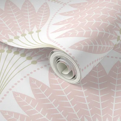 Spoonflower Peel And Stick Wallpaper Art Deco Feather Fan / Pastel Pink / Large Scale 2' X 12' Removable