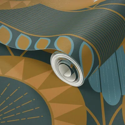 Spoonflower Peel And Stick Wallpaper Art Deco Flapper Xl Sipping Champagne On A Crescent Moon Emerald + Gold 2' 
