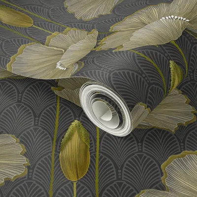 Spoonflower Peel And Stick Wallpaper Art Deco Fleurs D Or 2' X 12' Removable