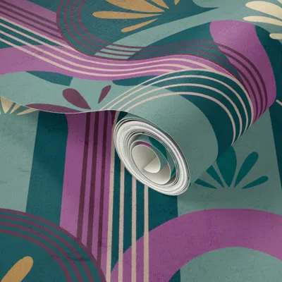 Spoonflower Peel And Stick Wallpaper Art Deco Floral Arches - Retro Geometric Style 2' X 12' Removable