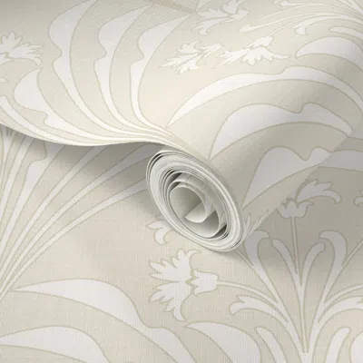 Spoonflower Peel And Stick Wallpaper Art Deco Floral Vanilla Ivory Large Scale 2' X 12' Removable