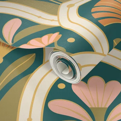 Spoonflower Peel And Stick Wallpaper Art Deco Florals - Large Scale - Terracotta Blush 2' X 12' Removable