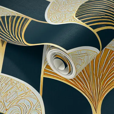 Spoonflower Peel And Stick Wallpaper Art Deco Gold Filigree And Gingko Leaves - Large Scale - Dramatic Glamour 2
