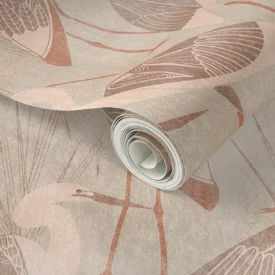 Spoonflower Peel And Stick Wallpaper Art Deco Great Egret - Warm Earthy And Textured 2' X 12' Removable