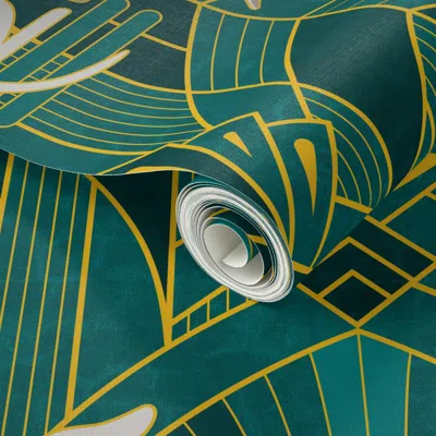 Spoonflower Peel And Stick Wallpaper Art Deco Greyhounds Bg Teal 2' X 12' Removable