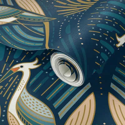 Spoonflower Peel And Stick Wallpaper Art Deco Herons Lg 2' X 12' Removable