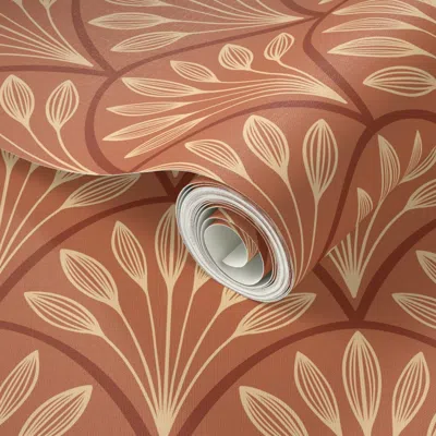 Spoonflower Peel And Stick Wallpaper Art Deco Leaf Fan (terracotta Orange) 2' X 12' Removable