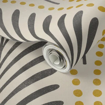 Spoonflower Peel And Stick Wallpaper Art Deco Leaves - Black And Ochre (large) 2' X 12' Removable