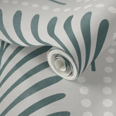 Spoonflower Peel And Stick Wallpaper Art Deco Leaves - Grey Mint (large) 2' X 12' Removable