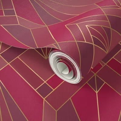 Spoonflower Peel And Stick Wallpaper Art Deco / Nouveau - Medium Scale - Maroon / Red 2' X 12' Removable