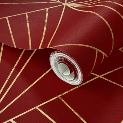 Spoonflower Peel And Stick Wallpaper Art Deco On Crimson Red - Large Scale 2' X 12' Removable In Multi