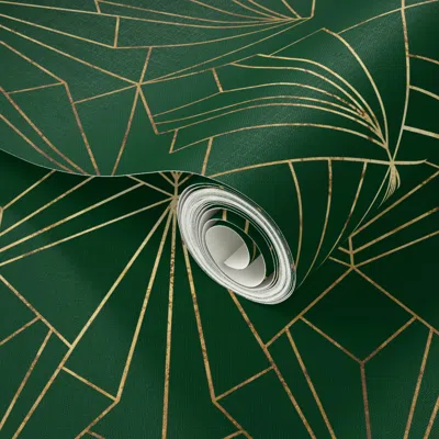 Spoonflower Peel And Stick Wallpaper Art Deco On Emerald Green 2' X 12' Removable