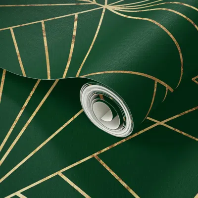 Spoonflower Peel And Stick Wallpaper Art Deco On Emerald Green - Large Scale 2' X 12' Removable In Multi