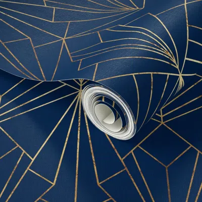 Spoonflower Peel And Stick Wallpaper Art Deco On Navy Blue 2' X 12' Removable In Multi