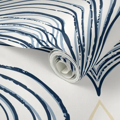 Spoonflower Peel And Stick Wallpaper Art Deco Organic Abstract Sketch Navy Blue 2' X 12' Removable