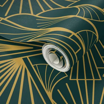 Spoonflower Peel And Stick Wallpaper Art Deco Ornament Emerald 2' X 12' Removable