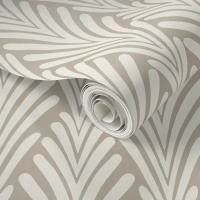 Spoonflower Peel And Stick Wallpaper Art Deco Palm Chevron-japandi Heathered Grey & Cream Geometric-warm Minimal