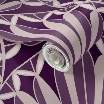 Spoonflower Peel And Stick Wallpaper Art Deco Palm Fan Plum Purple & Lilac 2' X 12' Removable