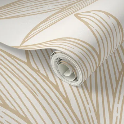 Spoonflower Peel And Stick Wallpaper Art Deco Palm Leaf Scallop -beige&cream- Timeless Elegant Accent Wall Muted