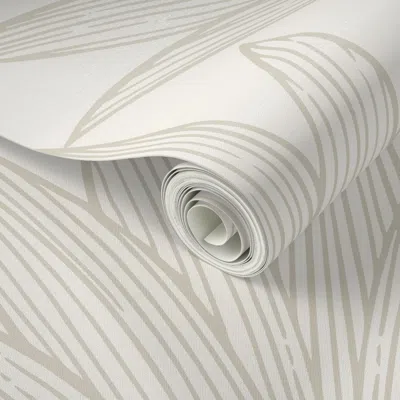 Spoonflower Peel And Stick Wallpaper Art Deco Palm Leaf Scallop -white Bone&cream- Glamorous Neutral Accent Wall