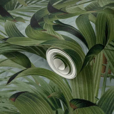 Spoonflower Peel And Stick Wallpaper Art Deco Palm On Aqua Blue 2' X 12' Removable