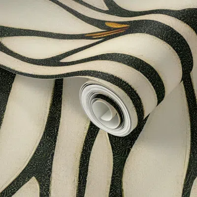 Spoonflower Peel And Stick Wallpaper Art Deco Pattern 33 Branches Black Lines Golden Accents Black And White 2' 