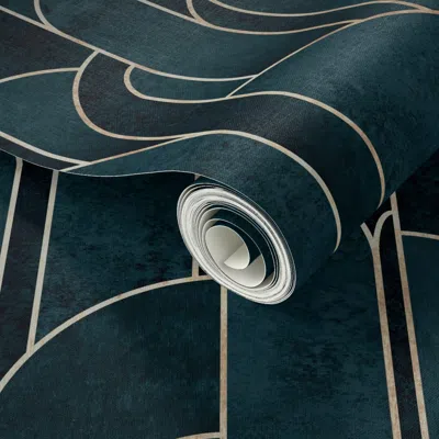 Spoonflower Peel And Stick Wallpaper Art Deco Pattern. Dark Green Luxury Velvet 2' X 12' Removable