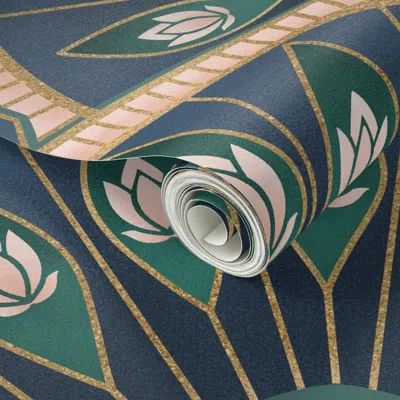 Spoonflower Peel And Stick Wallpaper Art Deco Peacock 2' X 12' Removable