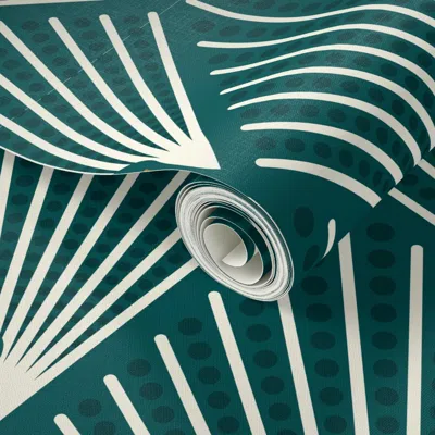 Spoonflower Peel And Stick Wallpaper Art Deco Peacocks Fancy Teal - Large 2' X 12' Removable