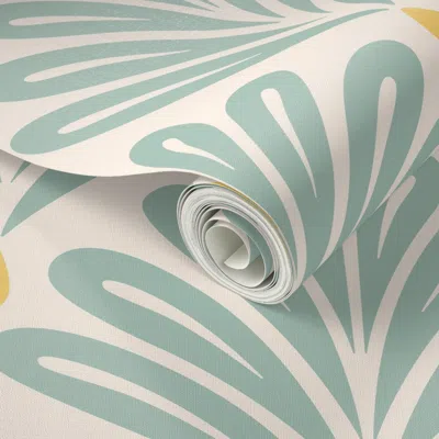 Spoonflower Peel And Stick Wallpaper Art Deco Pineapple Tops Fans Cream Green 2' X 12' Removable