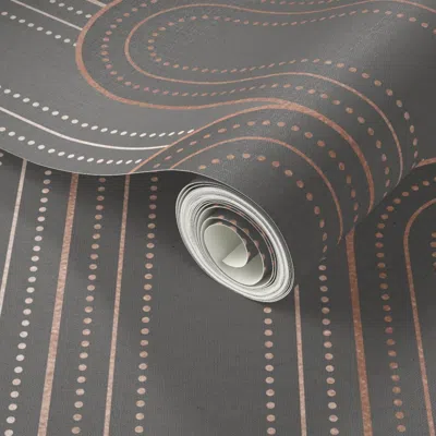 Spoonflower Peel And Stick Wallpaper Art Deco Rounded Columns - Dark Grey - Rose Gold Faux Foil - Large Scale 2'