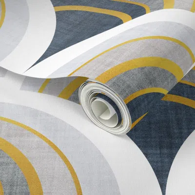 Spoonflower Peel And Stick Wallpaper Art Deco Scallop Elegance / Large Jumbo Scale / Grey Geometric Golden Lines In Gray