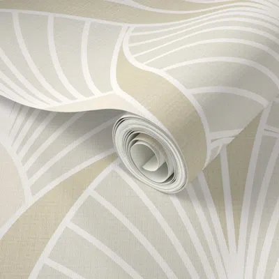 Spoonflower Peel And Stick Wallpaper Art Deco Scallop Fans Ecru Beige Large Scale 2' X 12' Removable