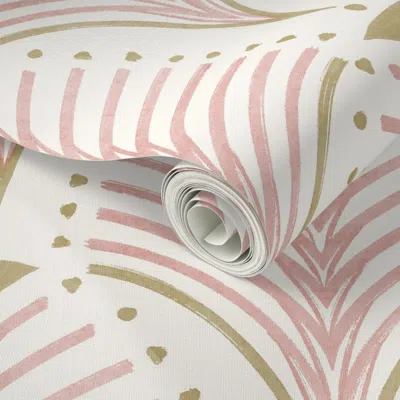 Spoonflower Peel And Stick Wallpaper Art Deco Scallop Palm In Pink And Gold On Cream  Removable