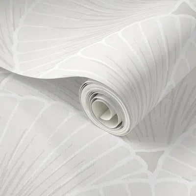 Spoonflower Peel And Stick Wallpaper Art Deco Shell Flower Fan Scallop In Subtle Soft Light Cream 2' X 12' Remov In White