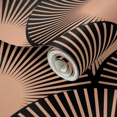 Spoonflower Peel And Stick Wallpaper Art Deco Sun Rays - Camel&black 2' X 12' Removable