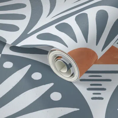Spoonflower Peel And Stick Wallpaper Art Deco Sunset And Leaves Custom Gray Light 2' X 12' Removable