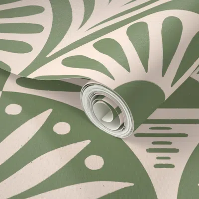 Spoonflower Peel And Stick Wallpaper Art Deco Sunset And Leaves In Sage 2' X 12' Removable