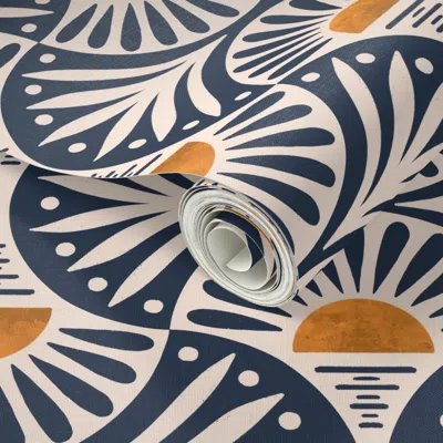 Spoonflower Peel And Stick Wallpaper Art Deco Sunset And Leaves Medium Scale 2' X 12' Removable