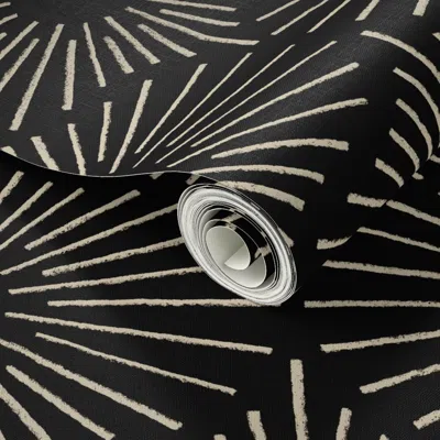 Spoonflower Peel And Stick Wallpaper Art Deco Sunshine - Beige On Black (large Scale) 2' X 12' Removable