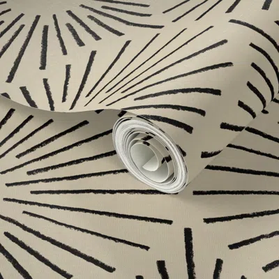Spoonflower Peel And Stick Wallpaper Art Deco Sunshine - Black On Beige (large Scale) 2' X 12' Removable