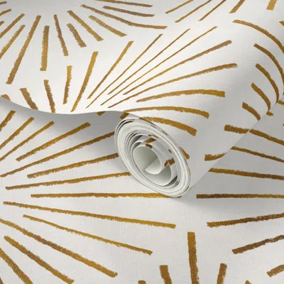 Spoonflower Peel And Stick Wallpaper Art Deco Sunshine - Gold On Ivory (large Scale) 2' X 12' Removable