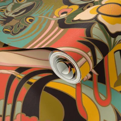 Spoonflower Peel And Stick Wallpaper Art Deco Surrealism Statement Wall 2' X 12' Removable