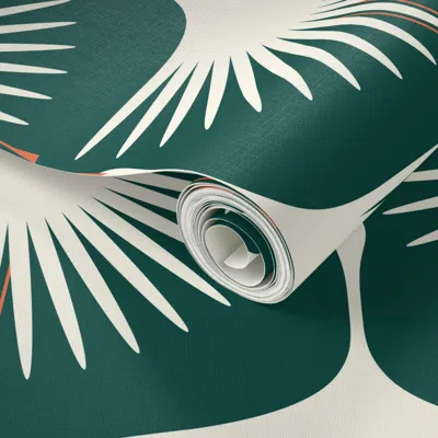 Spoonflower Peel And Stick Wallpaper Art Deco Swans - 12" Light Cream And Orange On Country Squire  Removable In White