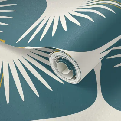 Spoonflower Peel And Stick Wallpaper Art Deco Swans - 12" - Sw - Silken Peacock 2' X 12' Removable
