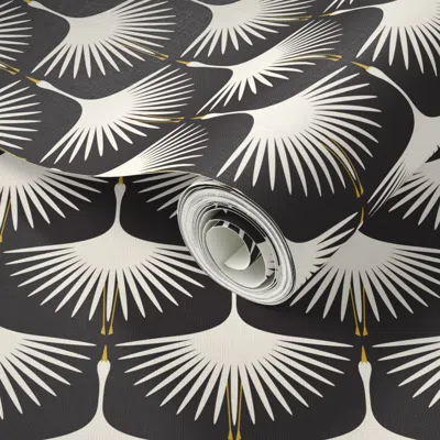 Spoonflower Peel And Stick Wallpaper Art Deco Swans 4" Wingspan 2' X 12' Removable In Multi