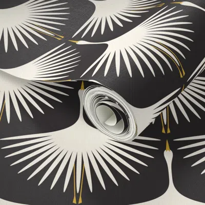 Spoonflower Peel And Stick Wallpaper Art Deco Swans 7" Fabric 6"  Wingspan 2' X 12' Removable In Multi
