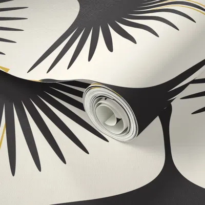 Spoonflower Peel And Stick Wallpaper Art Deco Swans - Black On Cream - 12" Wingspan 2' X 12' Removable In White