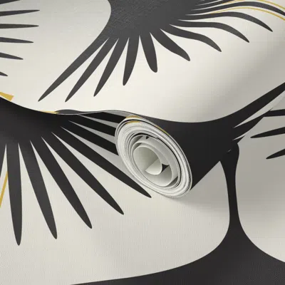 Spoonflower Peel And Stick Wallpaper Art Deco Swans - Black On Whisper 12" 2' X 12' Removable