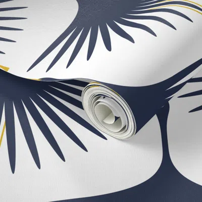 Spoonflower Peel And Stick Wallpaper Art Deco Swans - Epic Navy On White - 12" 2' X 12' Removable In Multi
